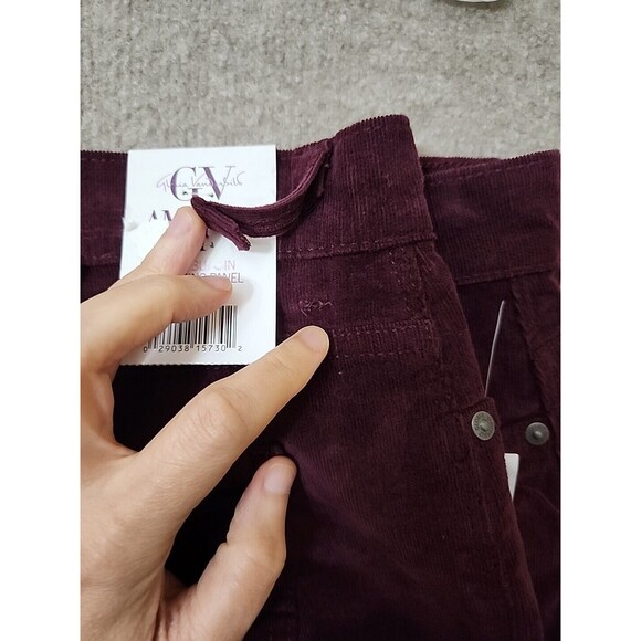 Gloria Vanderbilt Amanda Slim Corduroy Pants Women 18 Short Dark Red Slimmin NEW - Picture 7 of 11